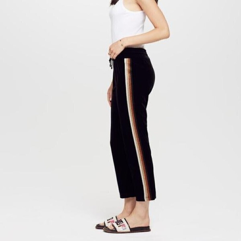 Mother Black Metallic Racer The Lounger Ankle Velvet Pull On Pants Size XS